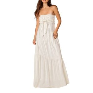 277. Women's Ivory Strapless Tie Front Tiered Maxi Dress NWT